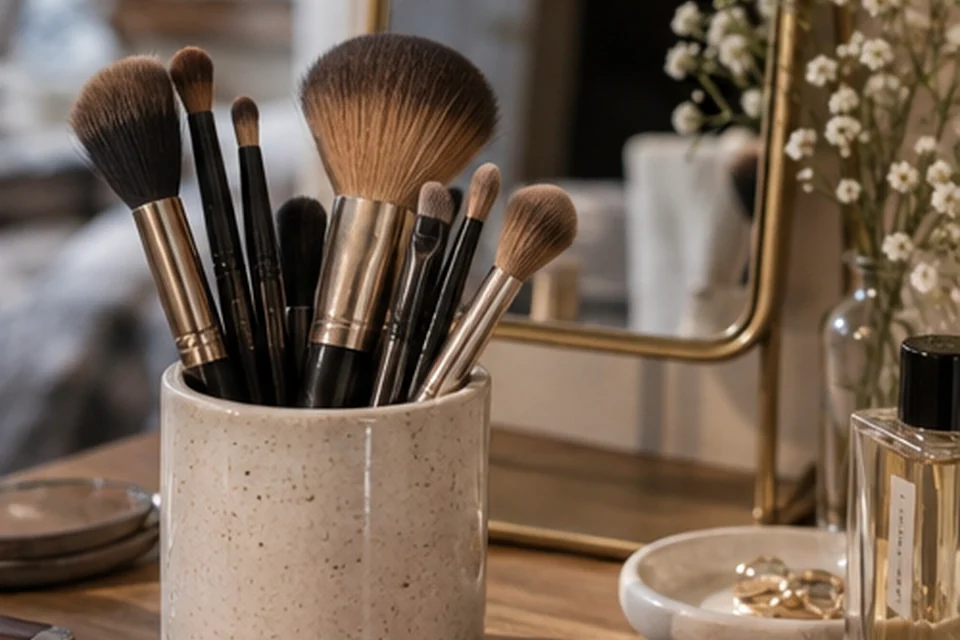 Everyday setting for makeup brushes for a five-minute routine