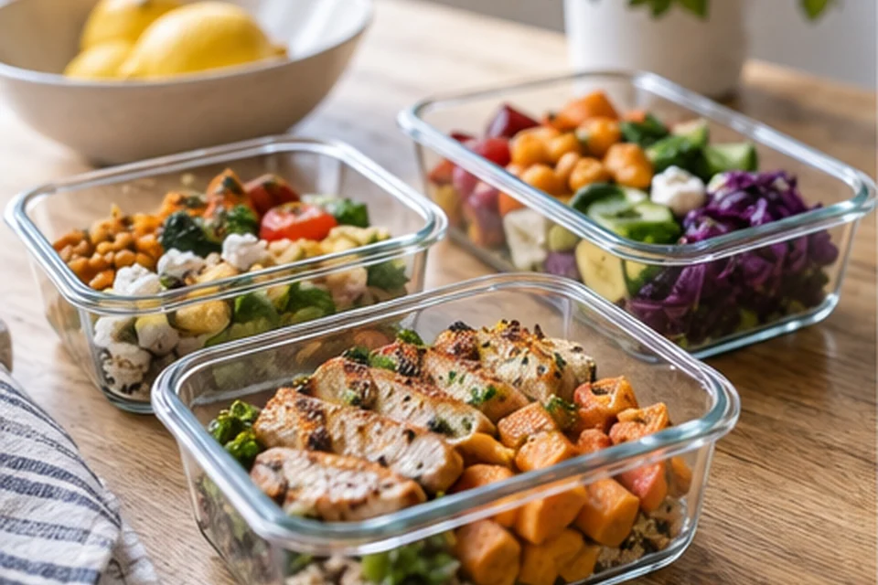 Everyday setting for meal-prep containers for workweek lunches