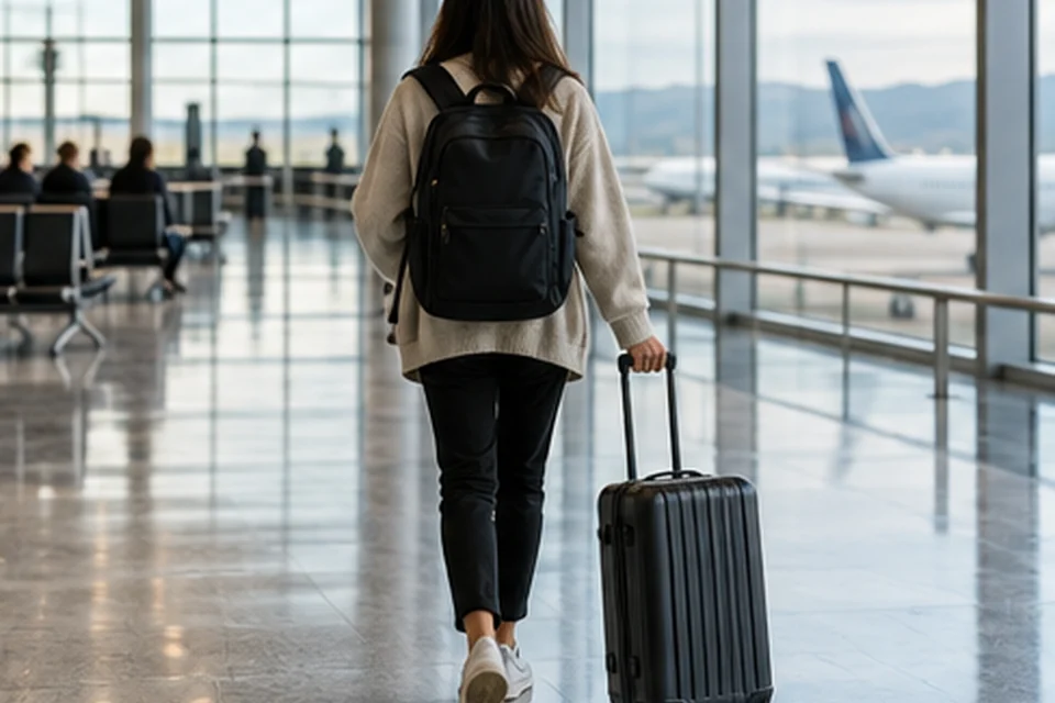 Everyday setting for personal-item bags for crowded flights