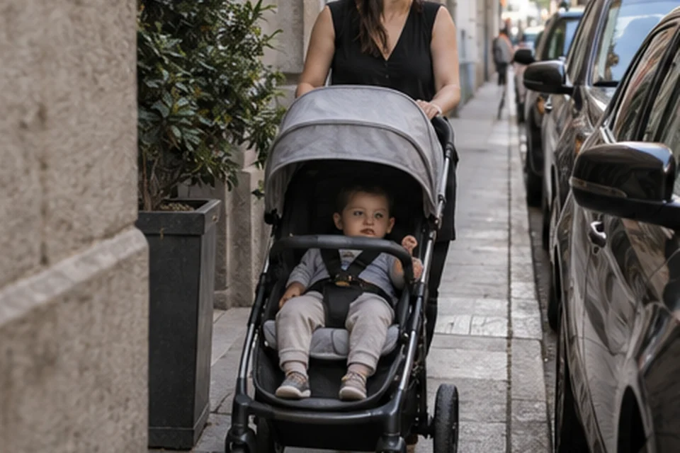 Everyday setting for strollers for narrow sidewalks and small cars